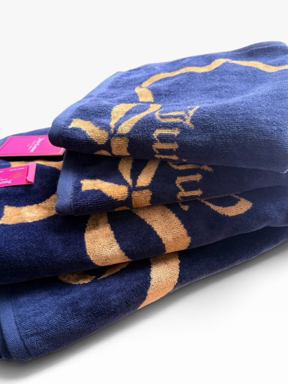 Juicy Couture Navy Blue Ribbon Coquette Bow Velour Terry BATH Towel Set Of 4 New